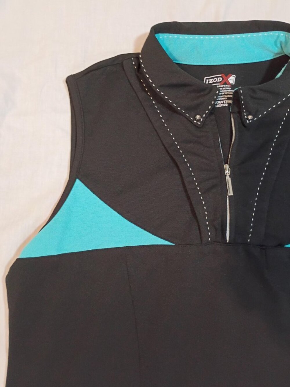 IZOD PFX/Top/Womens L/Black Blue/Golf Sleeveless Zip Front Athleisure Performanc - Picture 5 of 8